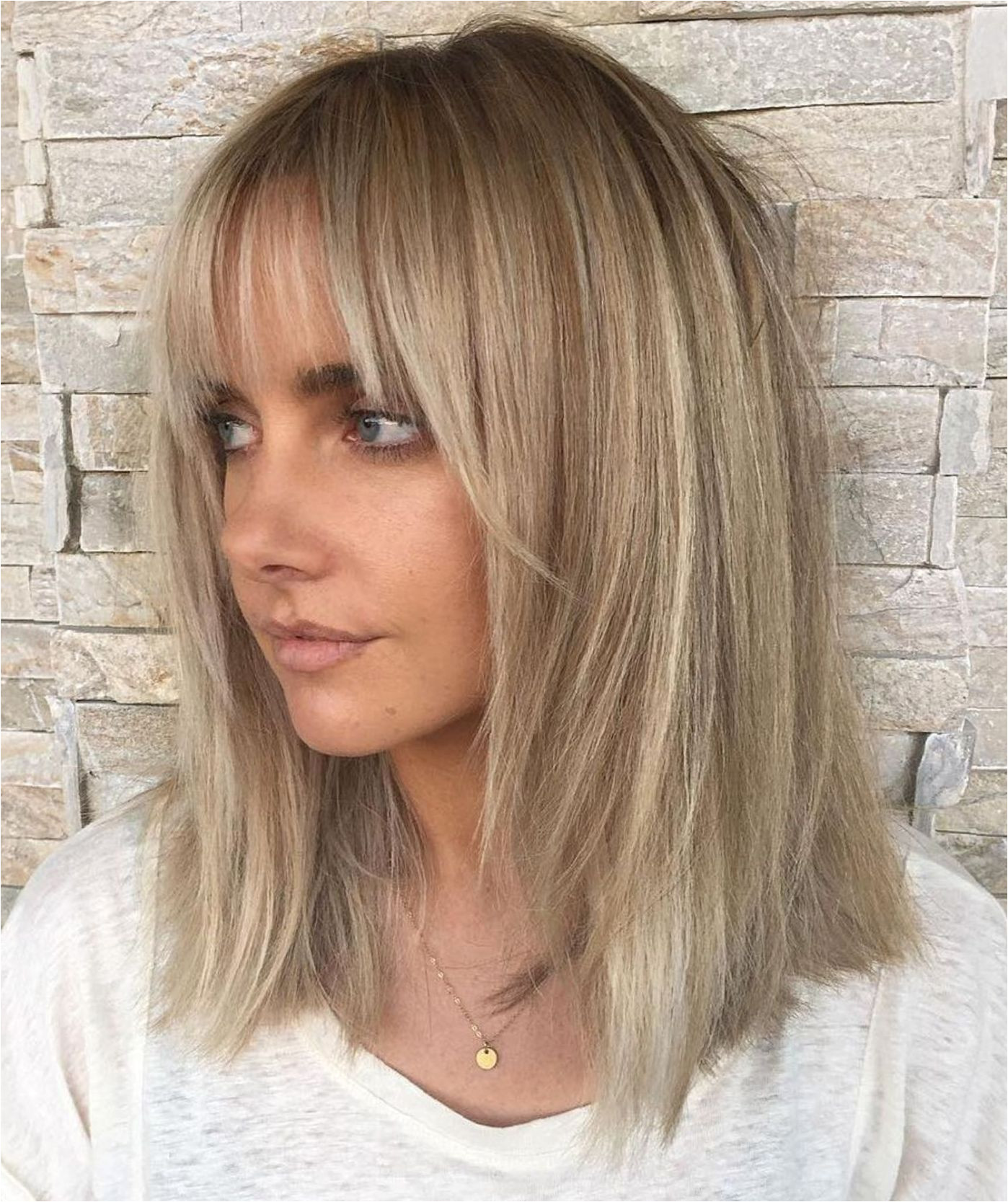 Ash Blonde Lob With Bangs