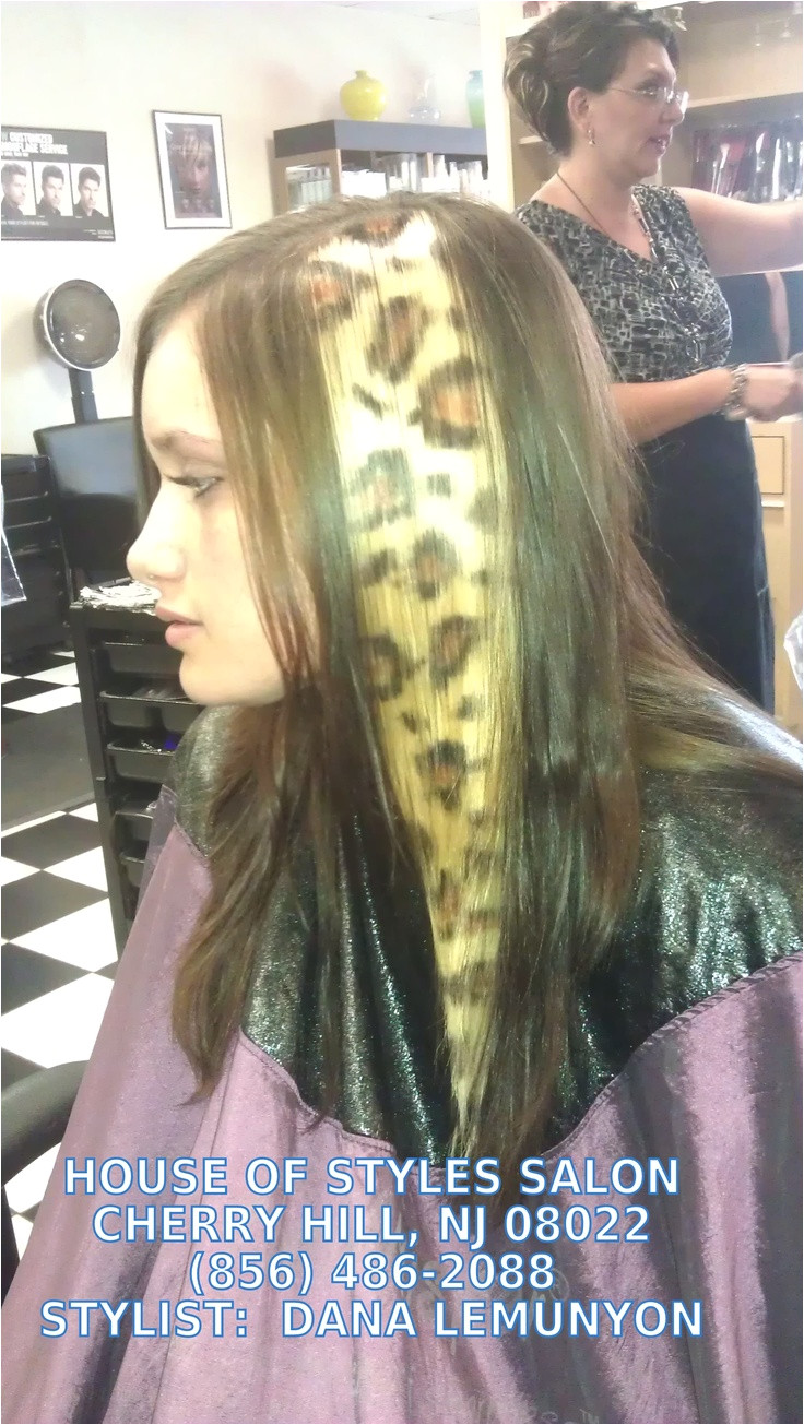 Leopard print highlights on hair