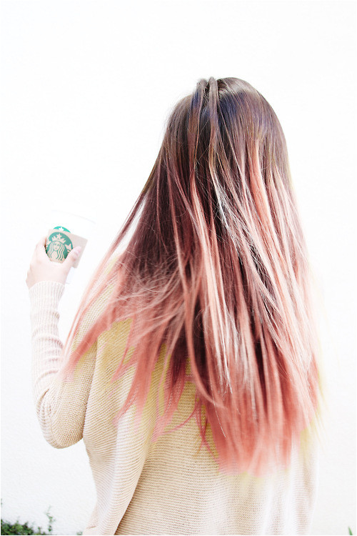 brown hair with pastel pink dip dye