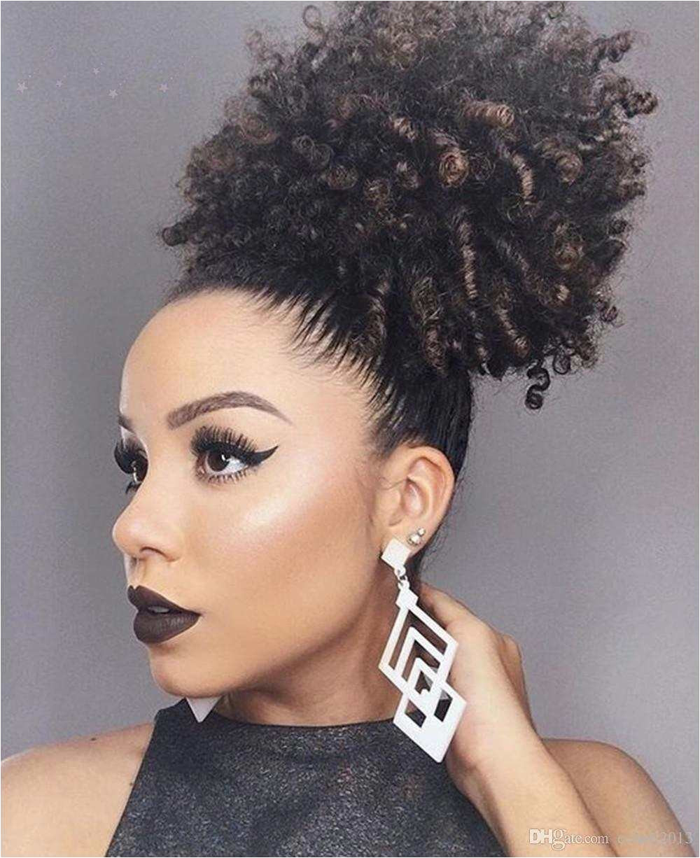 Popular Easy Natural Hairstyles Short High Afro Ponytail Clip In Afro Kinky Curly Hair Drawstring Minimalist