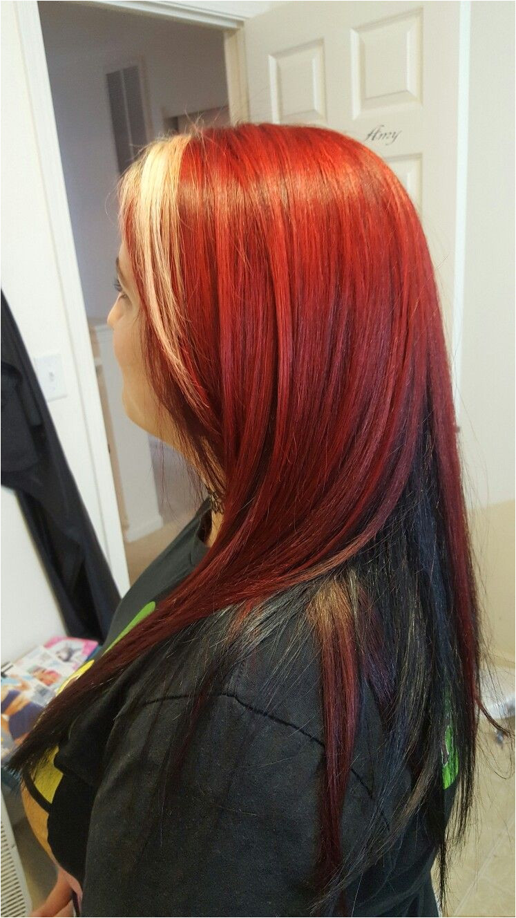 Blonde fire red and black Hair by Amy