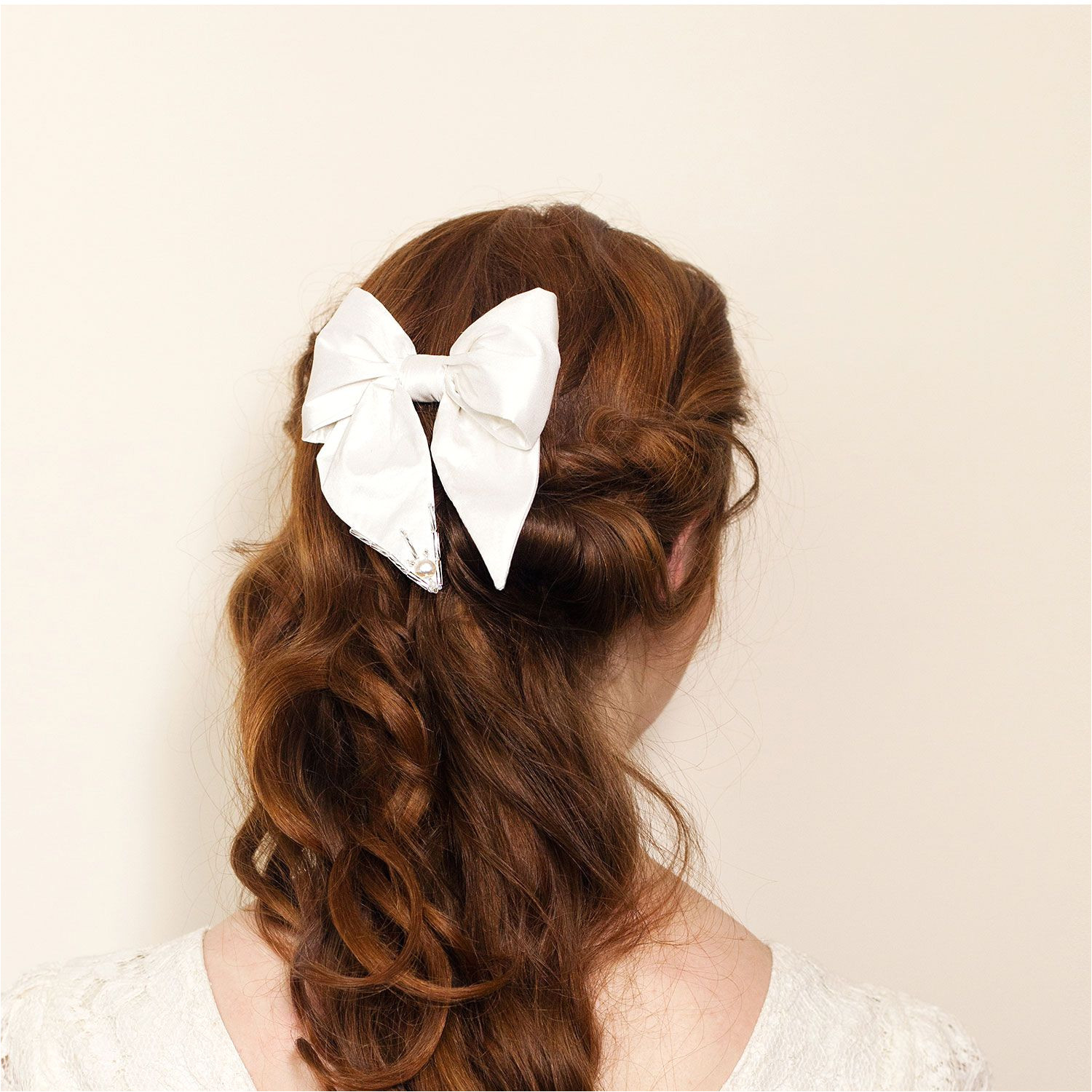 Simple cute bridal hair bow clip with sparkle detail by Blackbird s Pearl London