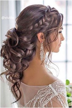 Glamorous side braided curly low updo wedding hairstyle Featured Hairstyle Elstile Curly Braided Hairstyles