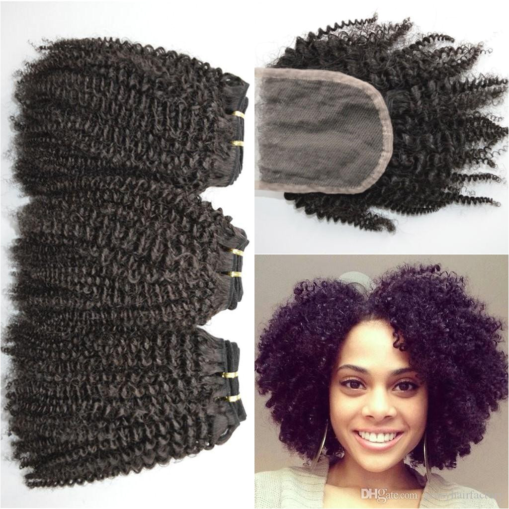 4a 4b 4c Afro Kinky Curly Human Hair Weave Bundles With Lace Closure Natural Black Free Middle Three Part Closure LaurieJ Hair Curly Hair Weave