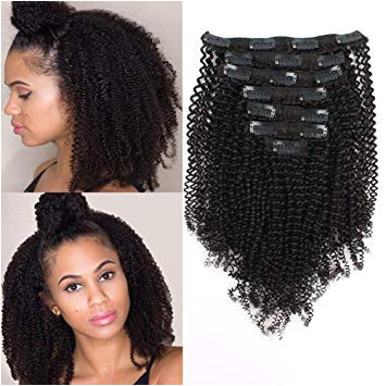 Amazon AmazingBeauty 8A Grade Real Remy Human 4B 4C Double Weft Kinkys Coily Hair Extensions Clip for African American Black Women Natural Black