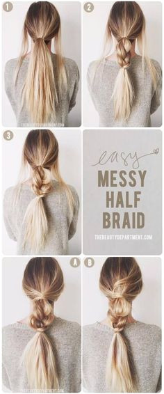 Messy Half Braid Tutorial hairstyle Simple Hairstyles For Long Hair Low Pony Hairstyles