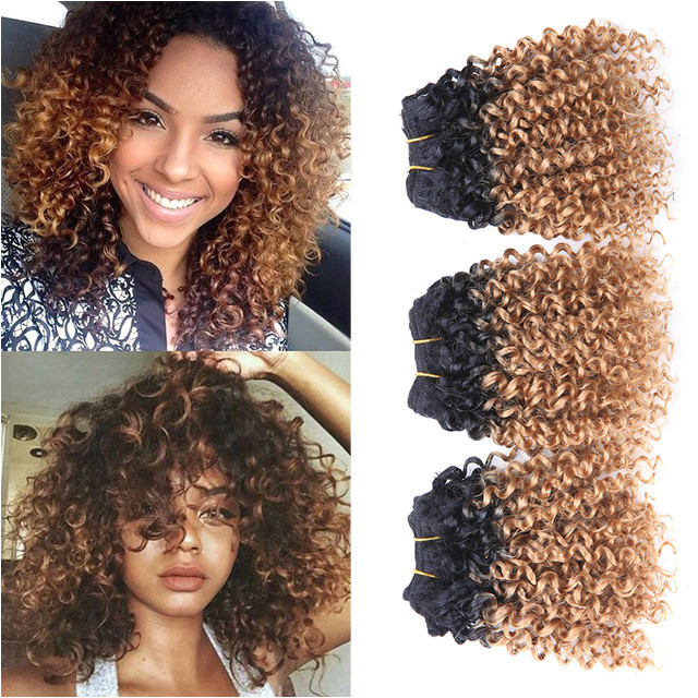 3 Bundles Bohemian Style Short Afro Kinky Curly Hair Wefts 8 Inches Ombre Blended Hair Weaves