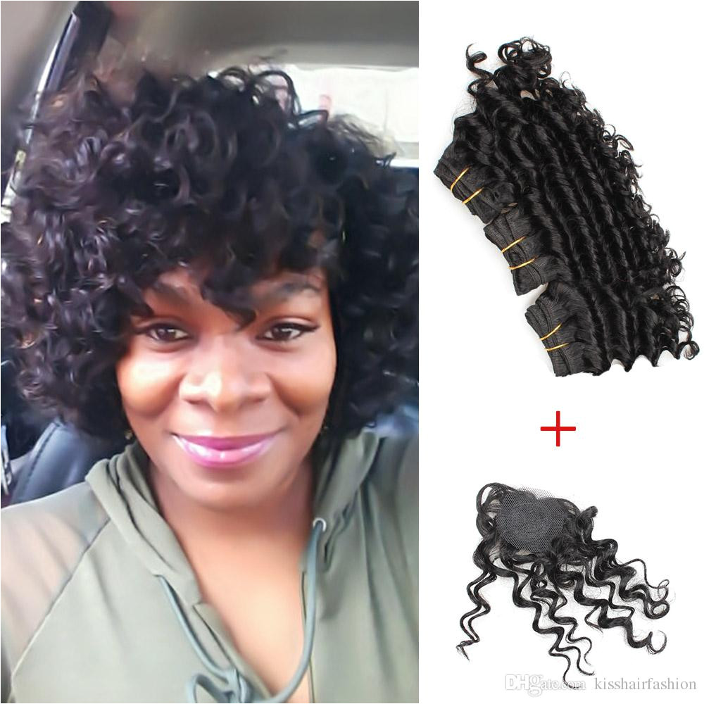 Kiss Hair 8 Inch Deep Wave Unprocessed Virgin Remy Human Hair Weave Short Bob Style 165g Brazilian Deep Curly Virgin Hair Natural Black Weave Hair Styles