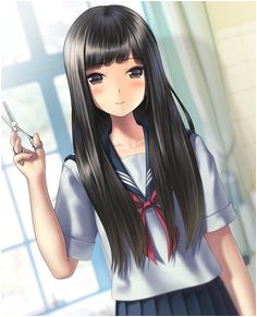 Anime picture original sarekoube long hair single tall image blush looking at viewer black hair fringe brown eyes light smile blunt bangs girl uniform