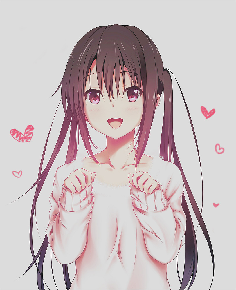 ANIME ART â pretty girl long hair in tails ile sweater hearts te e kawaii