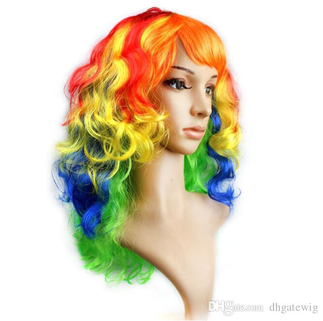 Women Anime Cosplay Long Wigs Multicolor Cheap Synthetic Hair Wig Cosplay Colored Costume La s Dress Deep Wave Wigs For Party Club Night White Wig Cap