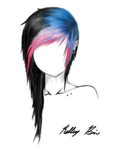 Black emo hair with blue and pink fringe