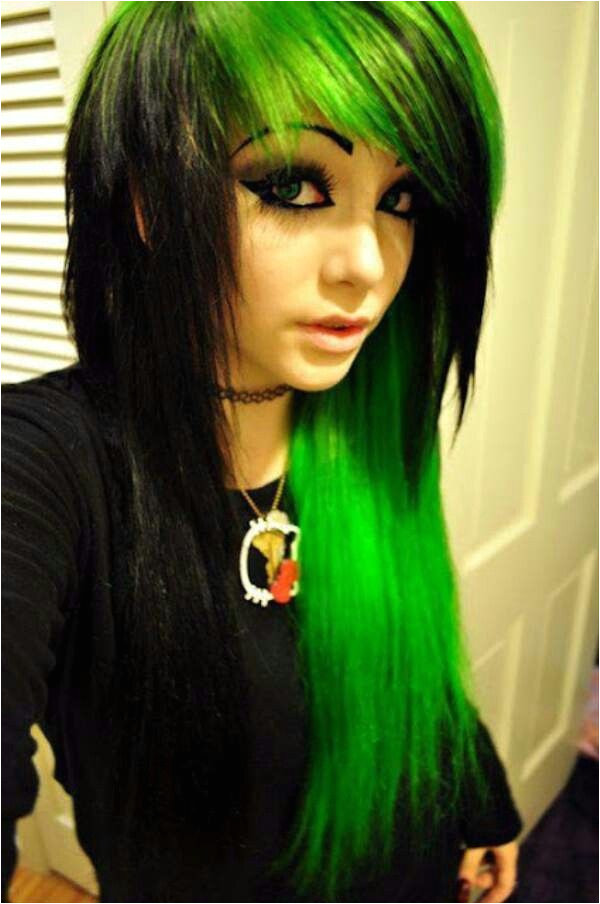 emo girl black and green hair