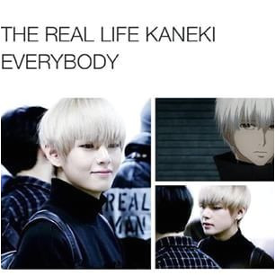 "The Real Life Kaneki Ken" It is confirmed kpop = real life anime By the way TaeTae is adorable with that hair and is adorable just being him â¡