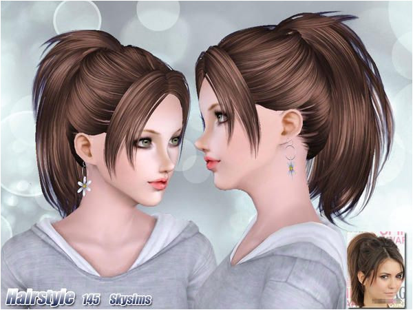 Texturized ponytail with bangs hairstyle 145 by Skysims for Sims 3 Sims Hairs