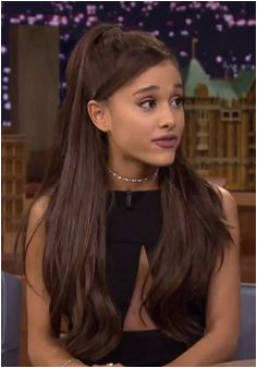 Ariana Grande Straight Dark Brown Half Up Half Down High Ponytail Hairstyle