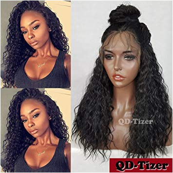 QD Tizer Black Curly Synthetic Lace Front Wigs 180 Density Loose Curly Lace Wigs with