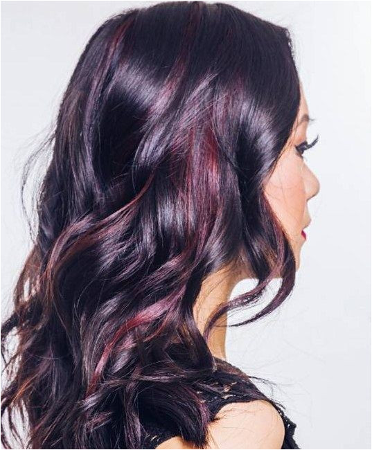 Glossy Black Waves with Muted Burgundy Highlights