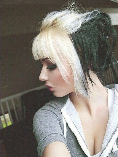 Half Colored Emo Hairstyles for Mid length Straight Hair