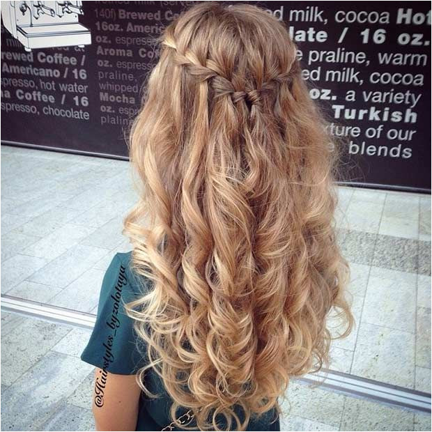 Waterfall Braid Half Updo Curly Hair