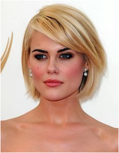 Short Haircuts for Heart Shaped Faces Chin Length Bob with Side Swept Bangs Rachael Taylor