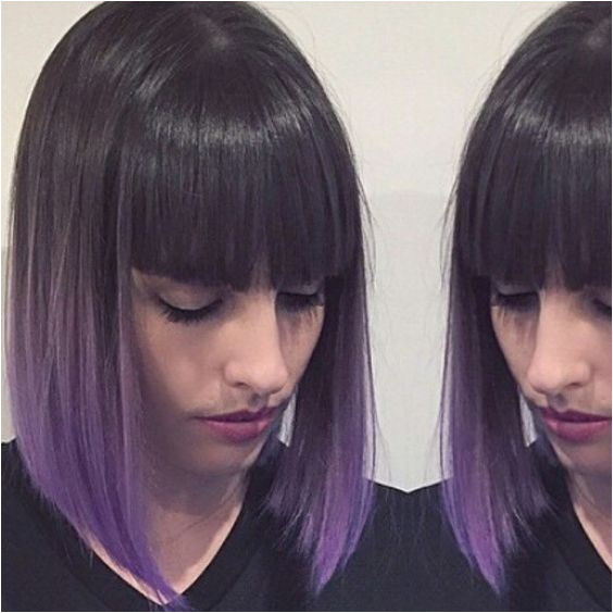 Straight Bob Haircut with Purple Dip Dye Hair