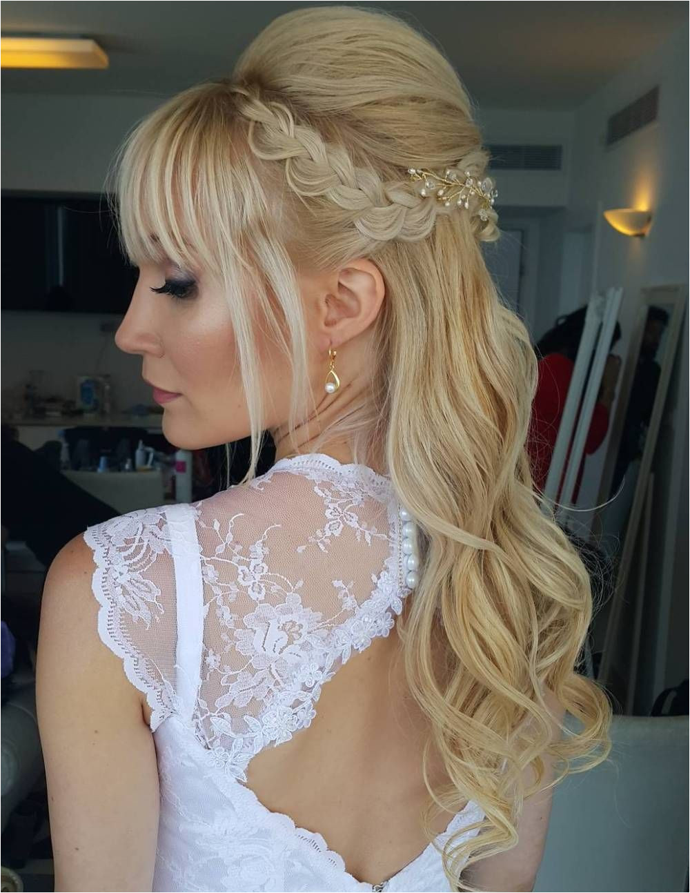 Wedding Half Updo With Braid And Bouffant