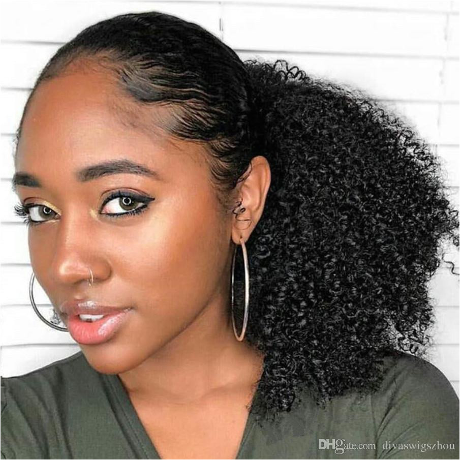 Natural Human Curly Hair Ponytail African American Short Afro Kinky Curly Wrap Human Drawstring Puff Pony Tail Hair Extensions Ponytail Human Hair