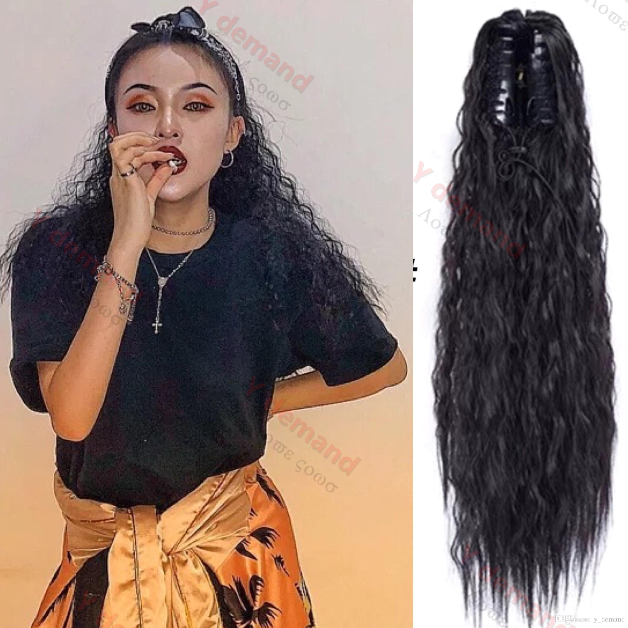 Y Demand Long Wavy Curly Hair Ponytail For Black Women Synthetic Ponytail Pony Tail Heat Resistant Fake Hair Pieces Hairpiece Ponytail Blonde Hair Ponytail