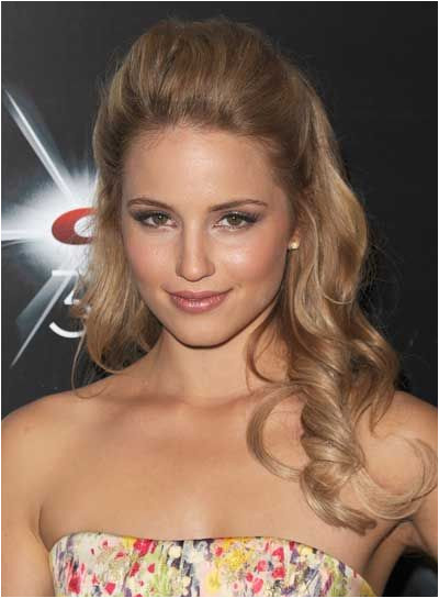 Dianna Agron Long Curly Romantic Half Updo 1 First use a teasing b to tease the top of your hair for some extra volume 2 Then pull back the top