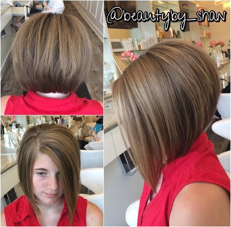 Stacked bob haircut with blond