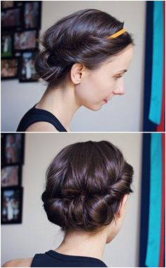 ModaMama Hair Tutorial Easy Headband Updo you can also do this when it s damp and sleep on it to soft curls waves in the morning or wear it all day