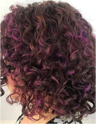 All Over Purple Highlights Curly Bob