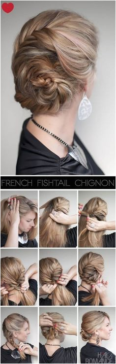 casual and party hair updos step by step tutorial Braided Chignon Fishtail Braid Hairstyles