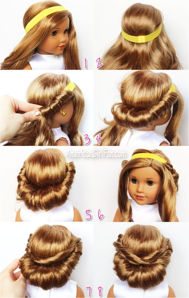 Wrapped Headband Updo American Girl Doll Hairstyle click through for tutorial