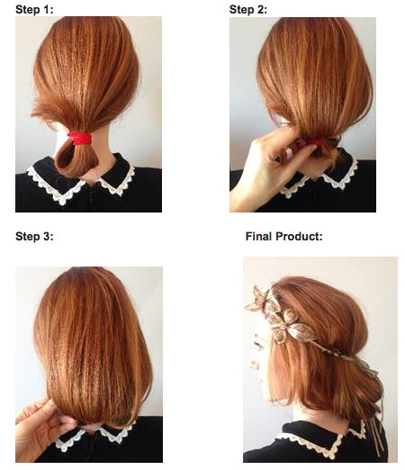 "Make a ponytail and the third time you twist the elastic pull the hair through only half way "