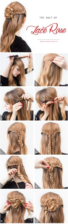 Cool and Easy DIY Hairstyles The Half Up Lace Rose Quick and Easy Ideas