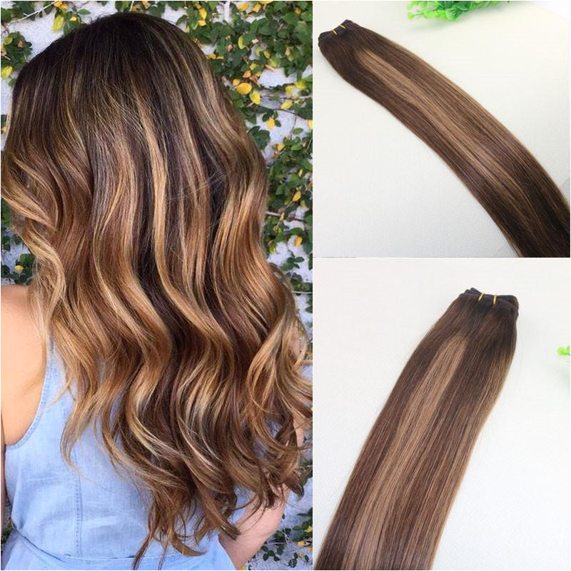 Human Hair Weave Ombre Dye Color Brazilian Virgin Hair Weft Bundle Extensions Two Tone 4 Brown To 27 Blonde Straight Human Hair Weave Human Hair Weave