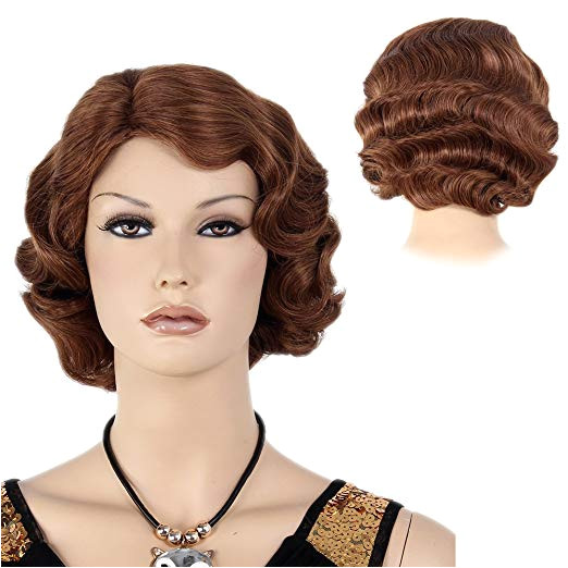 1920s Hairstyles History Long Hair to Bobbed Hair STfantasy Finger Wave Wig Ombre Brown Bob