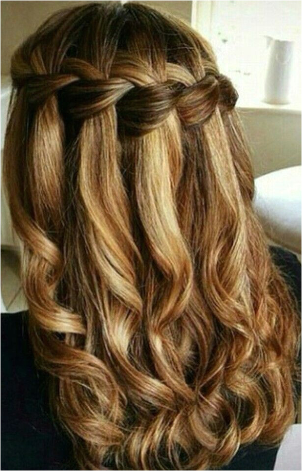 Balayage curly hair with waterfall braid gorgeoushair