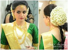 Indian Bridal Hairstyles Indian Bridal Wear Wedding Hairstyles Kerala Bride South Indian Bride Kerala Saree Indian Sarees Set Saree Kasavu Saree