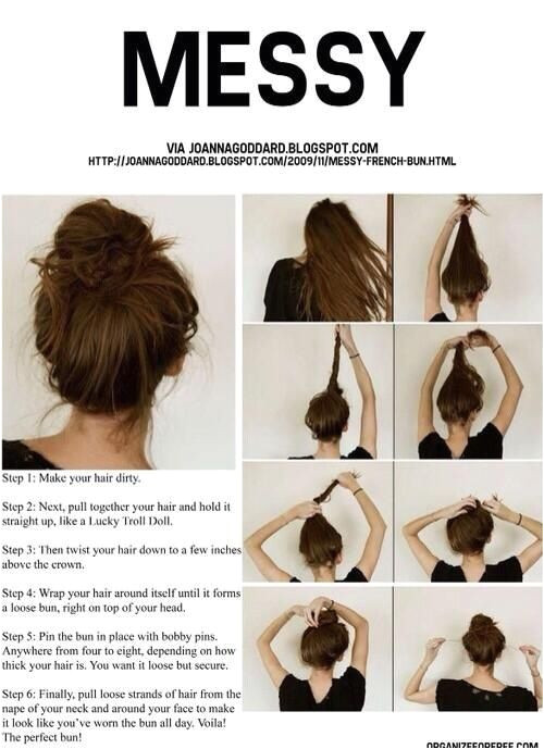 Messy bun i love how there is a tutorial for a freakin messy bun ke what hahaha whatevs