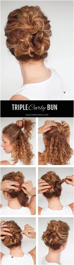 Easy everyday curly hairstyle tutorials – the curly triple bun