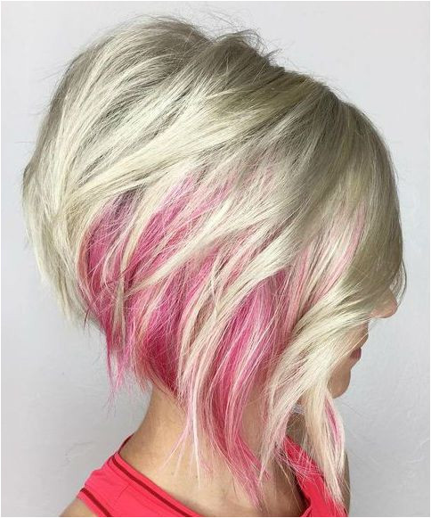 Red Peekaboo Platinum Blonde Short A Line Hairstyles 2019 for Women