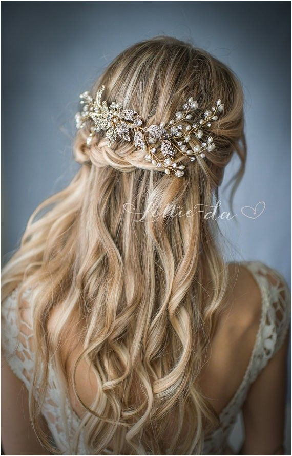 up half down wedding hairstyle via LottieDaDesigns Deer Pearl Flowers cascading braid hairstyle 50 Best Bridal Hairstyles Without Veil
