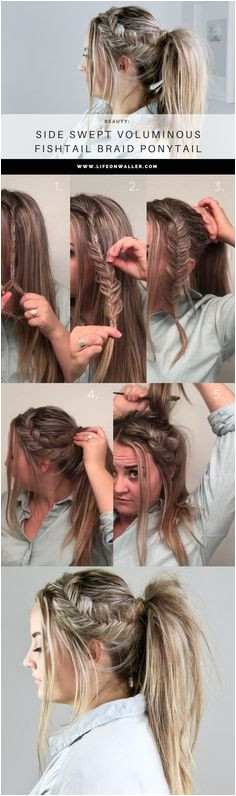 fishtail ponytail side swept voluminous fishtail braid ponytail tutorial big ponytail hair