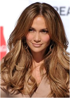 jennifer lopezs center Parted down hairstyle 30 y Brown Hair With Caramel Highlights