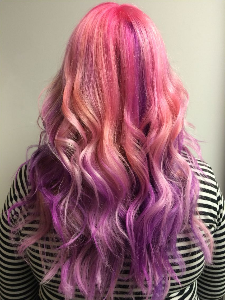 Pink and purple hair Done in Edmonton Alberta By stylist Ella Healy