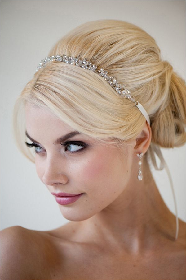 Bouffant fancy formal hair Simple sparkly headband Dark eyed makeup fair skin