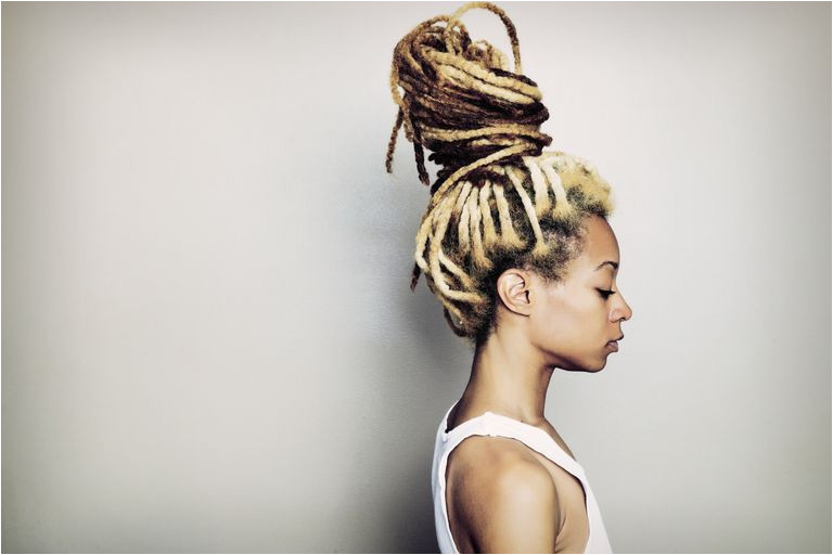 Woman with blonde locs locks dreadlocks